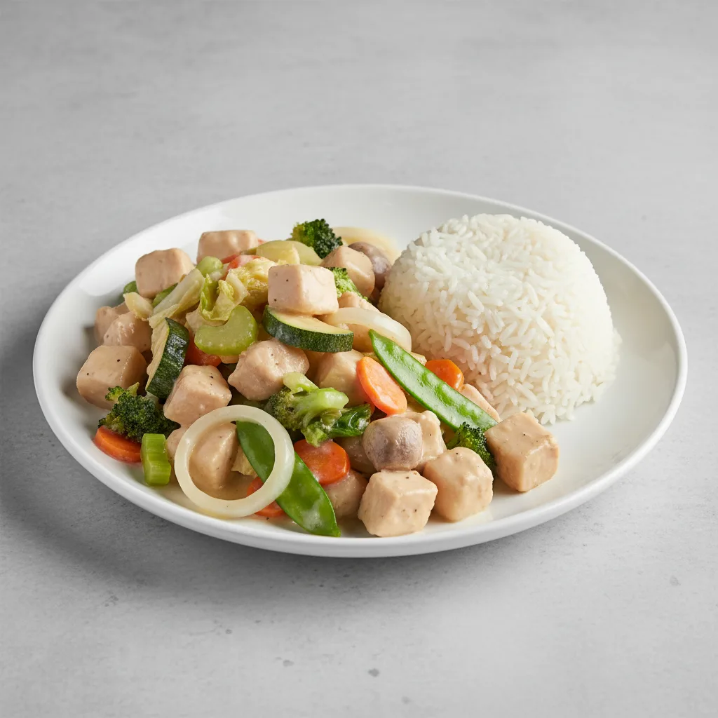 Gluten Free Chicken with Mix Vegetables and Steamed Rice Gluten Free Chicken with Mix Vegetables and Steamed Rice