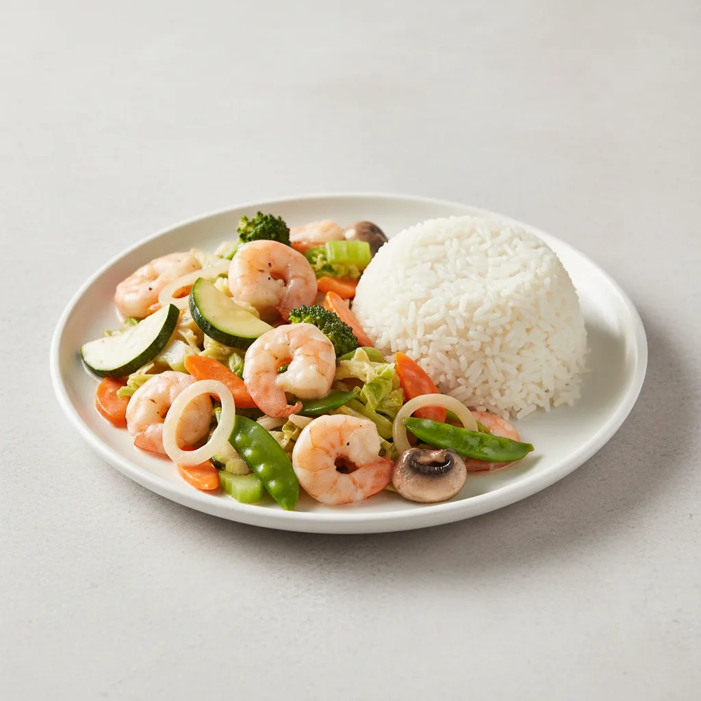 Gluten Free Shrimp with Mix Vegetables and Steamed Rice Gluten Free Shrimp with Mix Vegetables and Steamed Rice