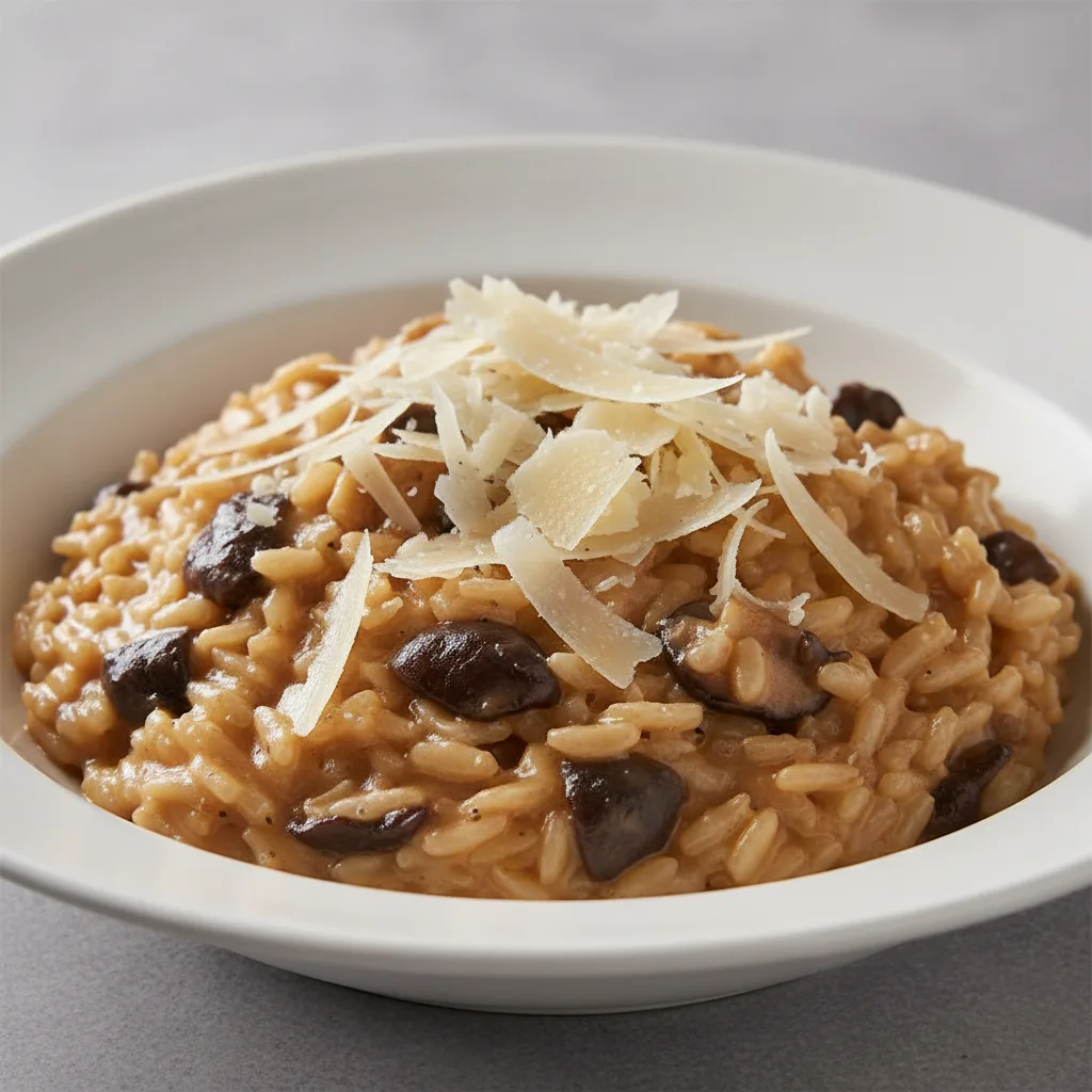 Wild Mushroom Creamy Risotto with Vegan Parmesan Wild Mushroom Creamy Risotto with Vegan Parmesan