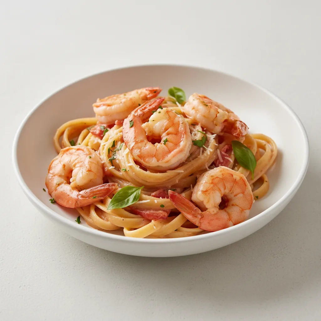 Fettucini in Rose Sauce with Shrimp
