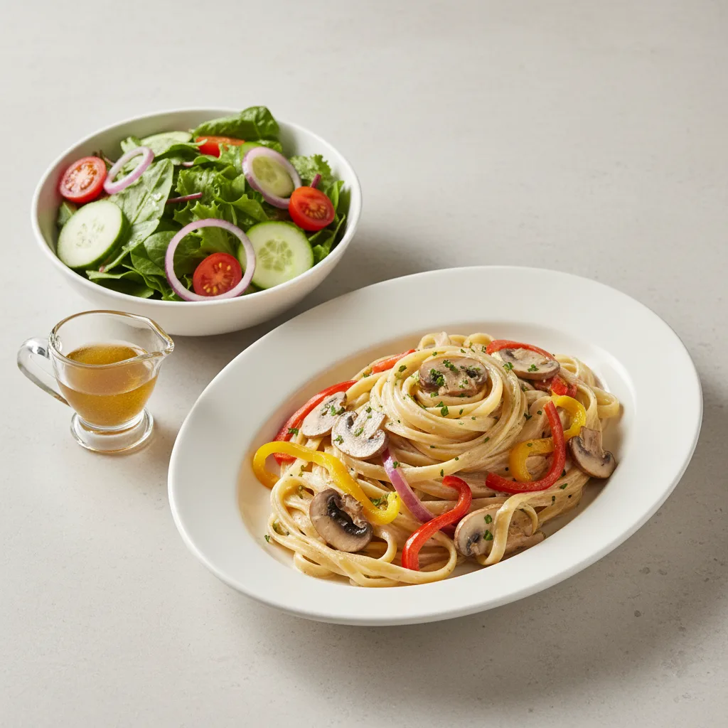 Mushroom Cream Fettuccine with Mixed Vegetables | Garden Salad