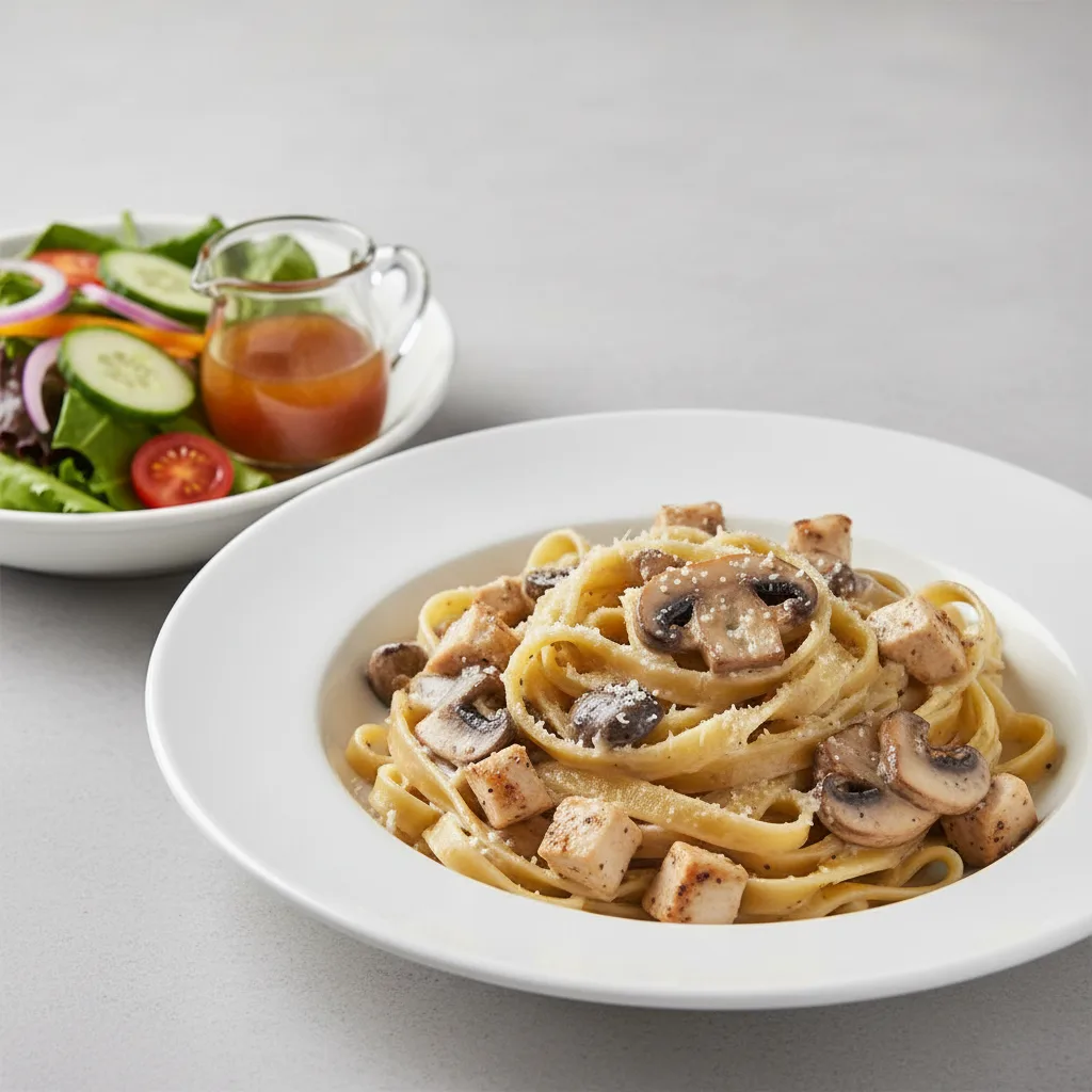 Mushroom Cream Fettuccine with Chicken | Garden Salad