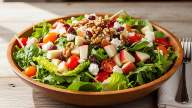 Big Apple Salad Organic Field Greens, Diced Red Delicious Apple, Grape Tomatoes, Candied Walnuts, Dried Cranberries, Goat Cheese