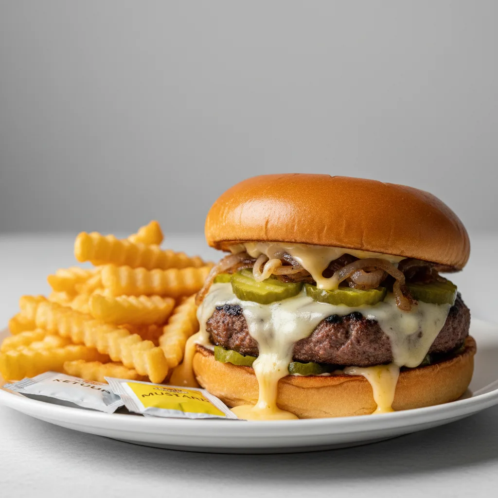 Juicy Lucy Burger with Fries