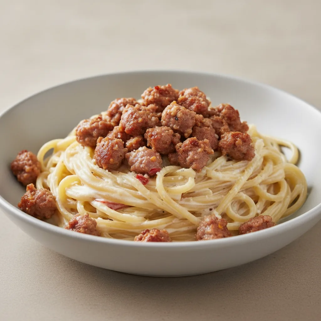 Linguini Alfredo with Italian Sausage Linguini Alfredo with Italian Sausage
