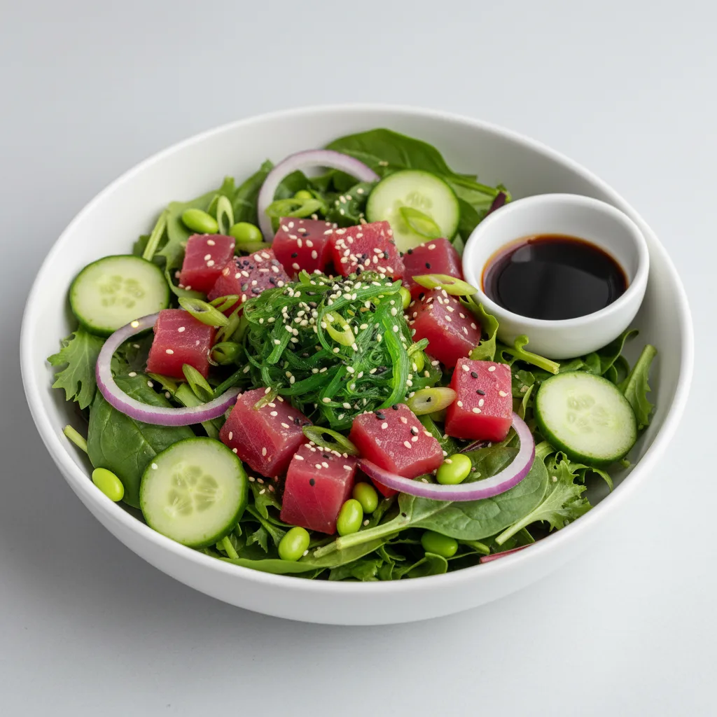 Hawaii Five-O Poke Mixed Green Salad Bowl with Soy Sauce Hawaii Five-O Poke Mixed Green Salad Bowl with Soy Sauce