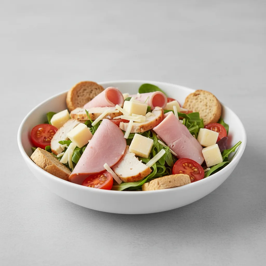 Gluten Free Creative Chef Salad Creative Oven Roast Turkey, Black Forest Ham, Imported Swiss, Vine Ripen Roma Tomatoes, Baby Greens Gluten Free Creative Chef Salad Creative Oven Roast Turkey, Black Forest Ham, Imported Swiss, Vine Ripen Roma Tomatoes, Baby Greens