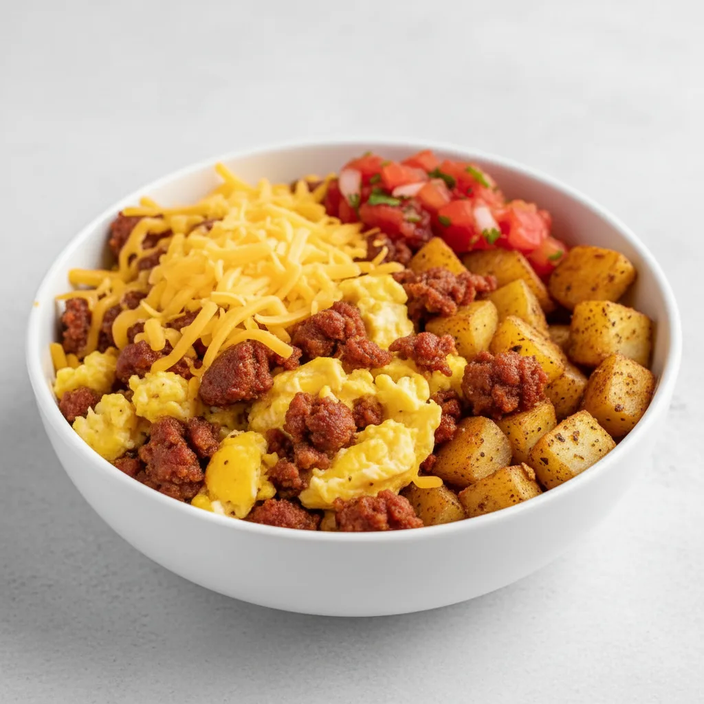 Chorizo, Egg and Cheese Breakfast Burrito Bowl