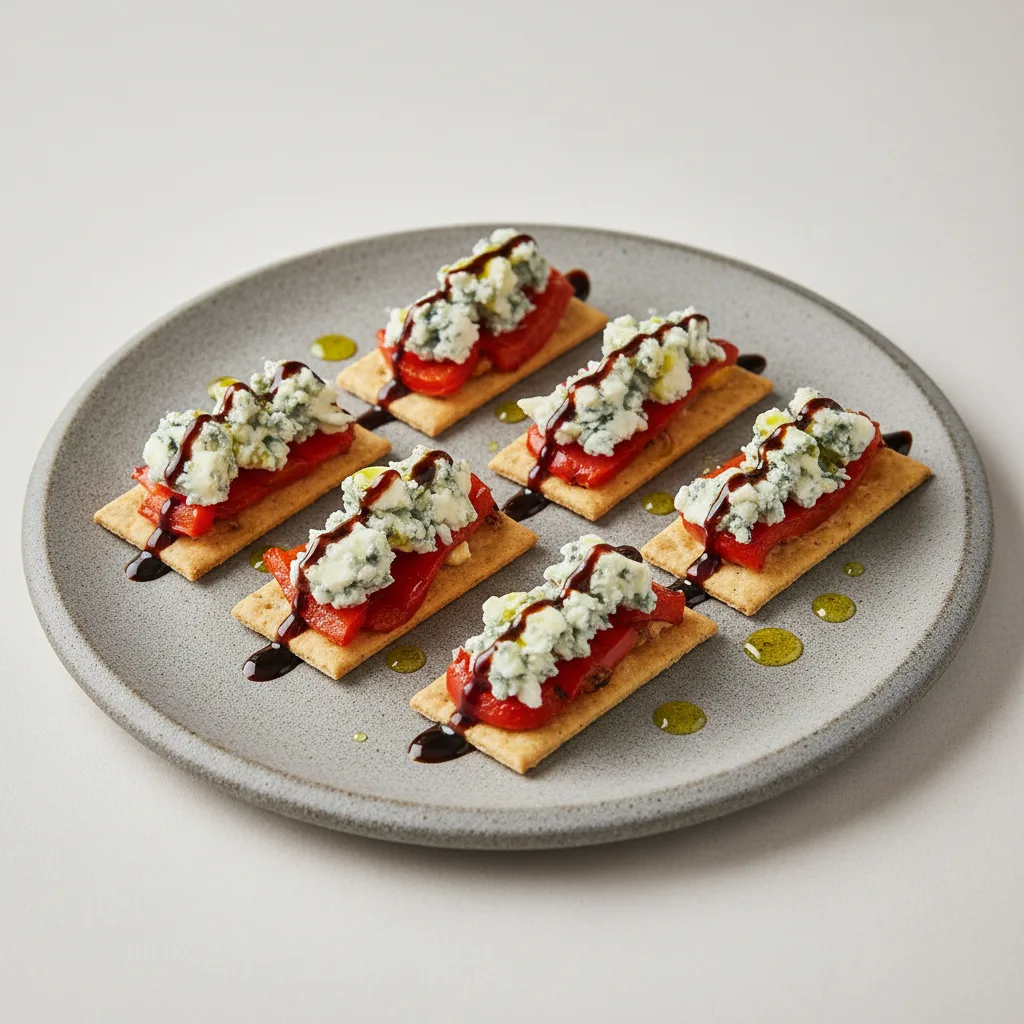Roasted Red Peppers, Blue Cheese, Balsamic Glaze, EVOO, House Made Crackers Roasted Red Peppers, Blue Cheese, Balsamic Glaze, EVOO, House Made Crackers