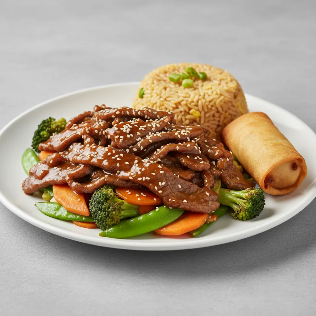 Teriyaki Beef with Fried Rice and Egg Roll Teriyaki Beef with Fried Rice and Egg Roll