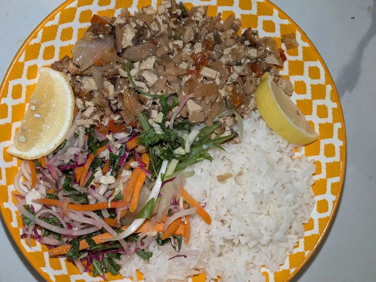 Mushroom Tofu Sisig Rice Bowl