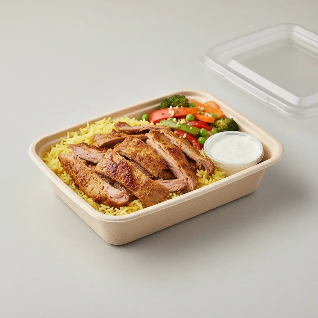 Lamb Shawarma with Rice and Sauteed Veggies (Thoum Sauce) Lamb Shawarma with Rice and Sauteed Veggies (Thoum Sauce)