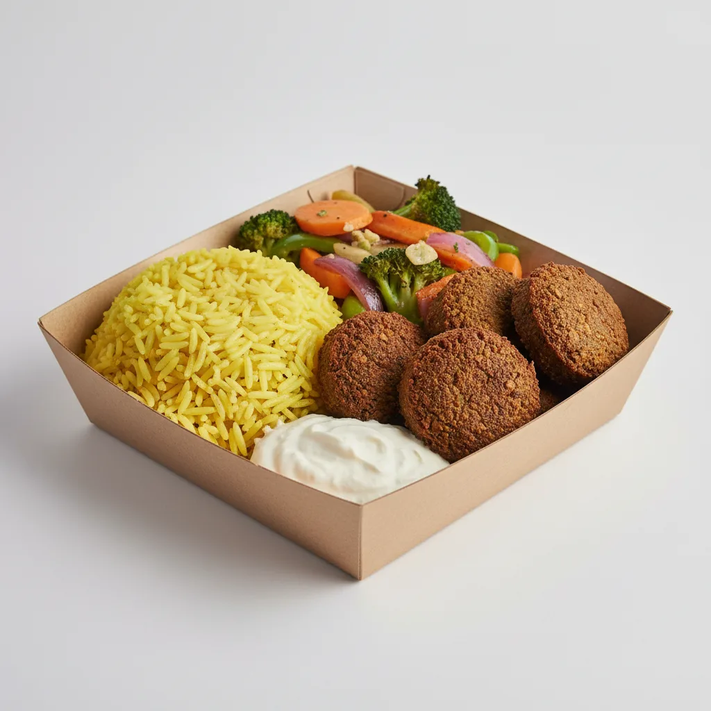 Falafels with Rice and Sauteed Veggies (Thoum Sauce) Falafels with Rice and Sauteed Veggies (Thoum Sauce)