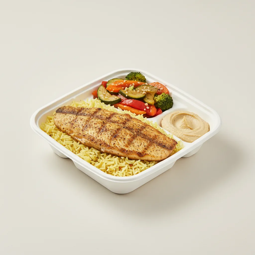 Grilled Tilapia with Rice and Sauteed Veggies (Hummus) Grilled Tilapia with Rice and Sauteed Veggies (Hummus)