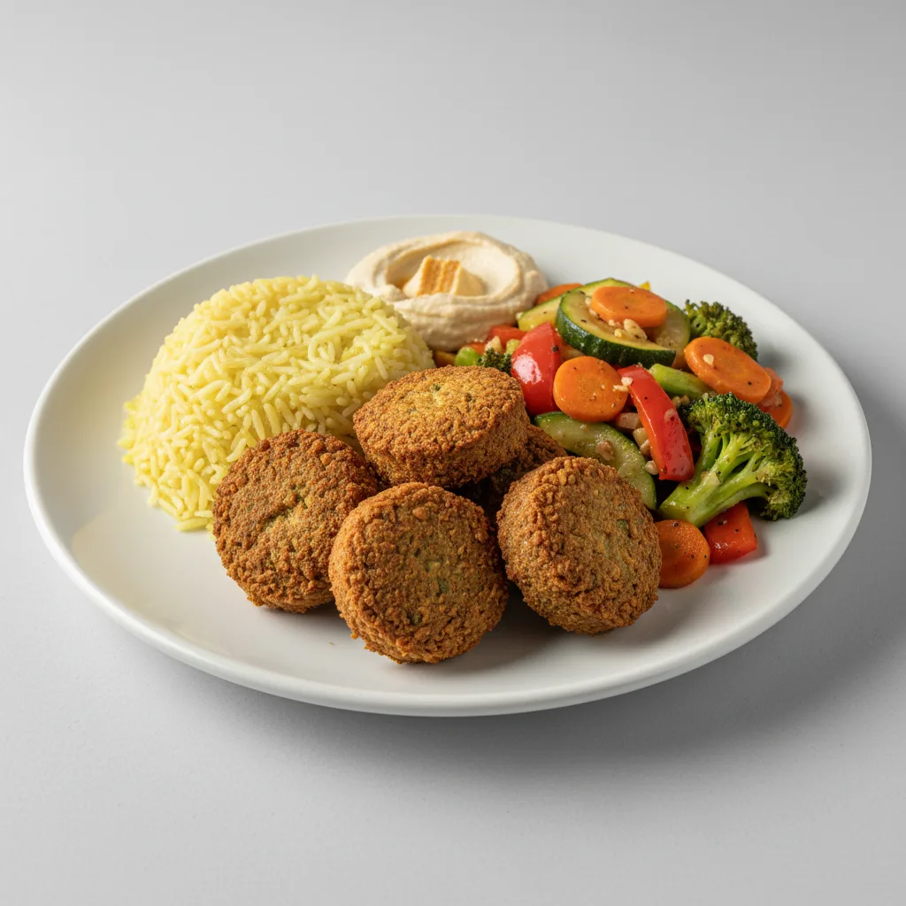 Falafels with Rice and Sauteed Veggies (Hummus) Falafels with Rice and Sauteed Veggies (Hummus)
