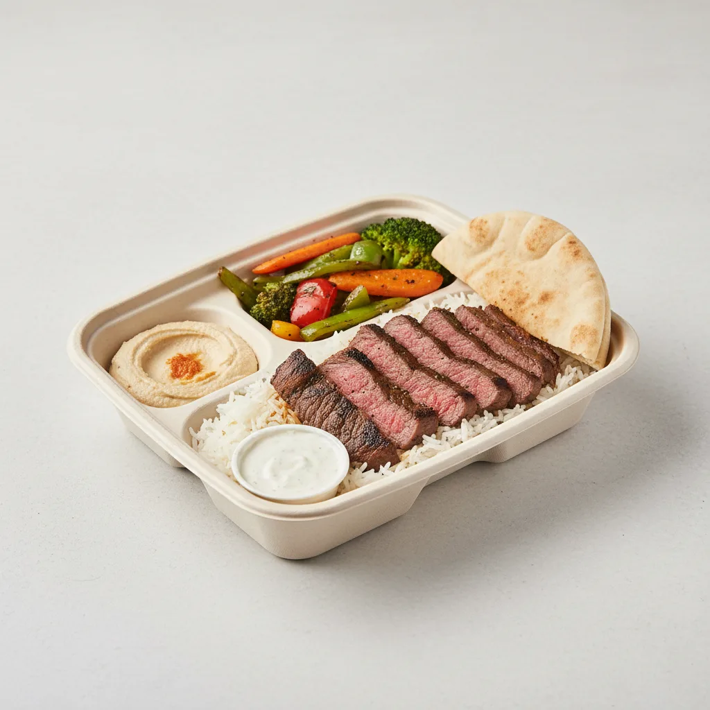 New York Steak Full Rice Plate with Veggies New York Steak Full Rice Plate with Veggies