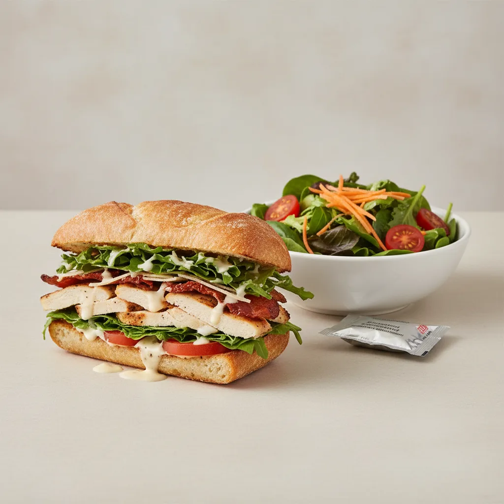 Chicken Caesar Club Sandwich and Garden Salad