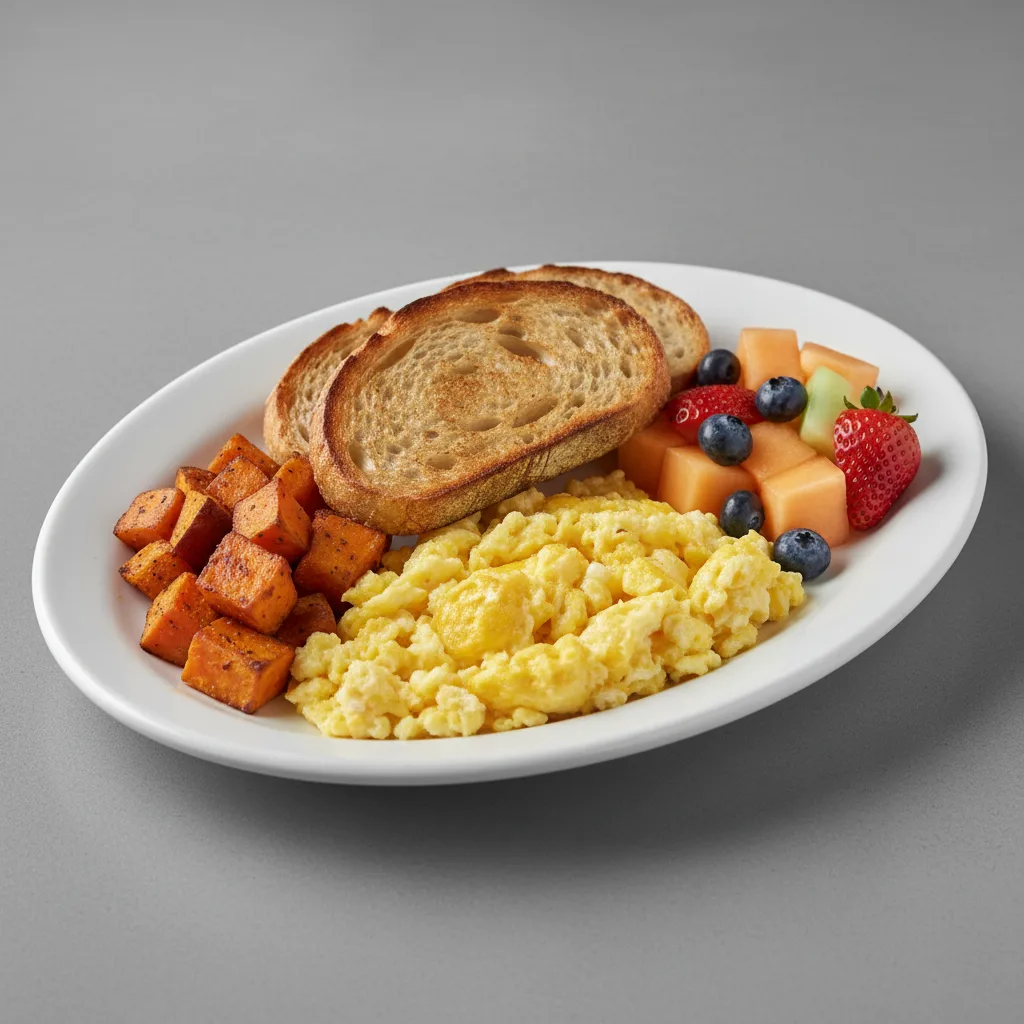 El Continental with Scrambled Eggs and Sweet Potato