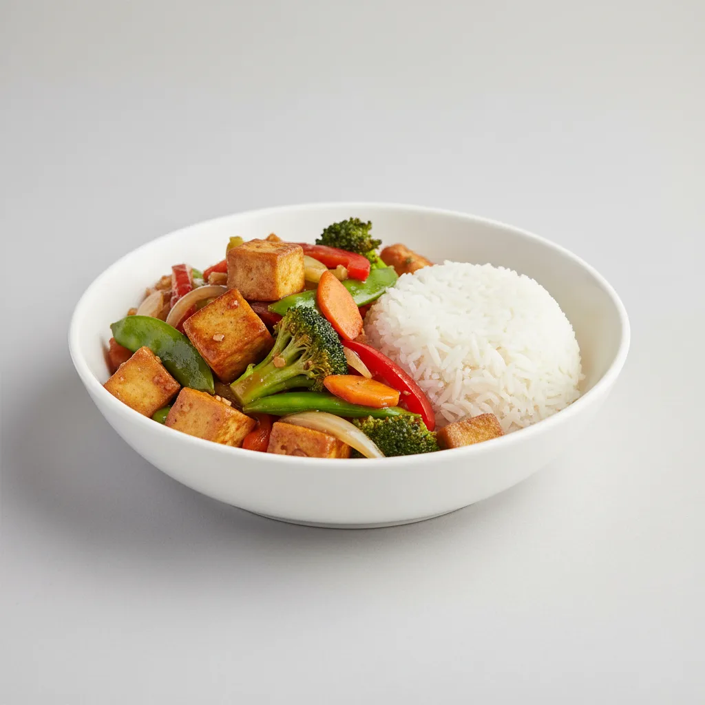 Stir-Fried Tofu with Vegetables and White Rice Stir-Fried Tofu with Vegetables and White Rice