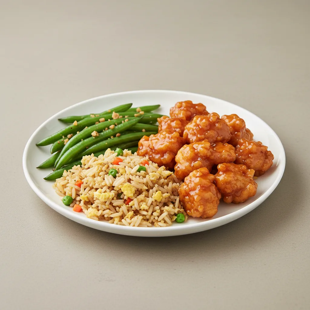 Orange Chicken Garlic Green Beans and Fried Rice Orange Chicken Garlic Green Beans and Fried Rice