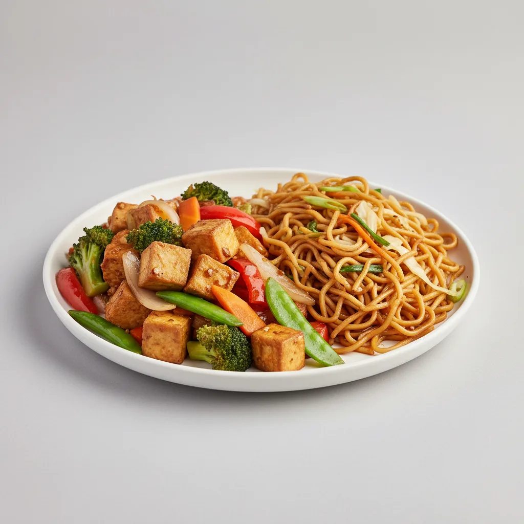 Stir-Fried Tofu with Vegetables and Veggie Chow Mein Stir-Fried Tofu with Vegetables and Veggie Chow Mein