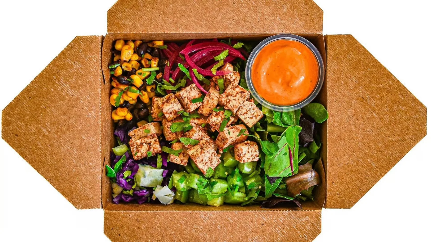 Light Carb Tofu Ensalada with Silky Salsa Rosa