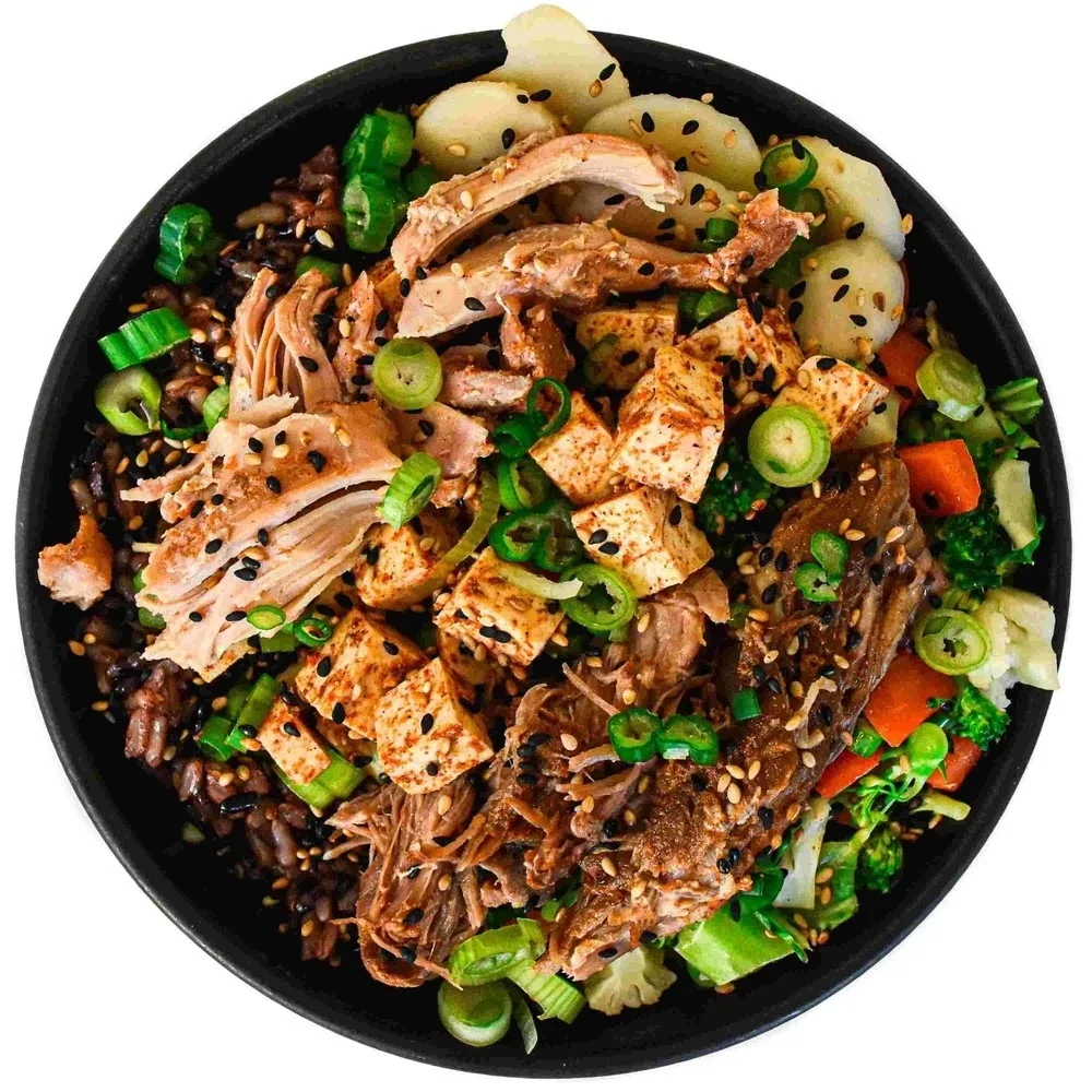 Protein Lover Rice Bowl with Spicy Orange Sesame Sauce