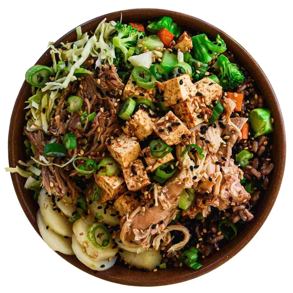 Protein Lover Rice and Cabbage Bowl with Garlic Sesame Soy Sauce