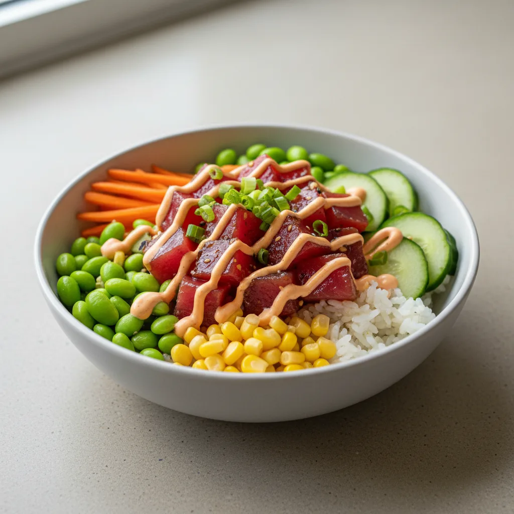 Tuna Poke Rice Bowl with Spicy Aioli Tuna Poke Rice Bowl with Spicy Aioli