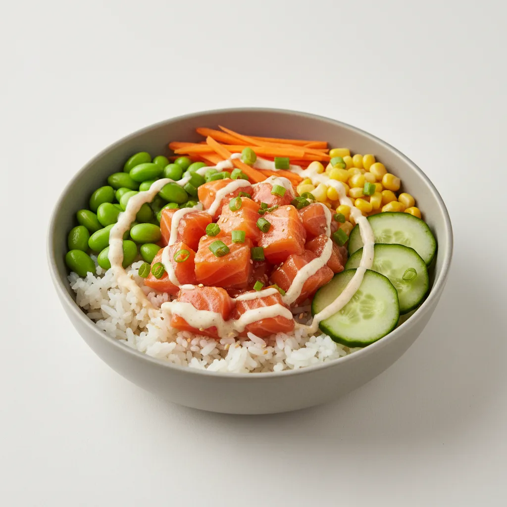 Salmon Poke Rice Bowl with Creamy Sesame Sauce Salmon Poke Rice Bowl with Creamy Sesame Sauce