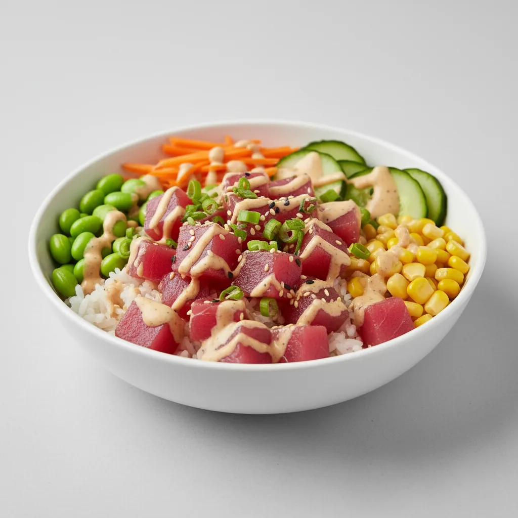 Tuna Poke Rice Bowl with Creamy Sesame Sauce Tuna Poke Rice Bowl with Creamy Sesame Sauce