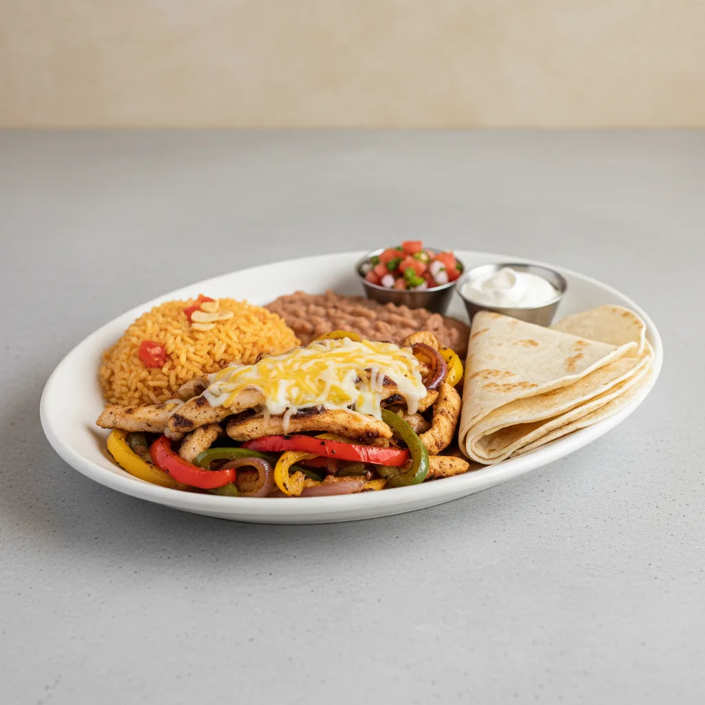 Chicken Cheese Fajita with Rice, Beans and Flour Tortilla