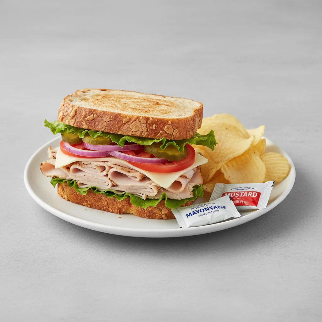 Oven Roasted Turkey and Swiss Dutch Crunch Sandwich with Chips Oven Roasted Turkey and Swiss Dutch Crunch Sandwich with Chips