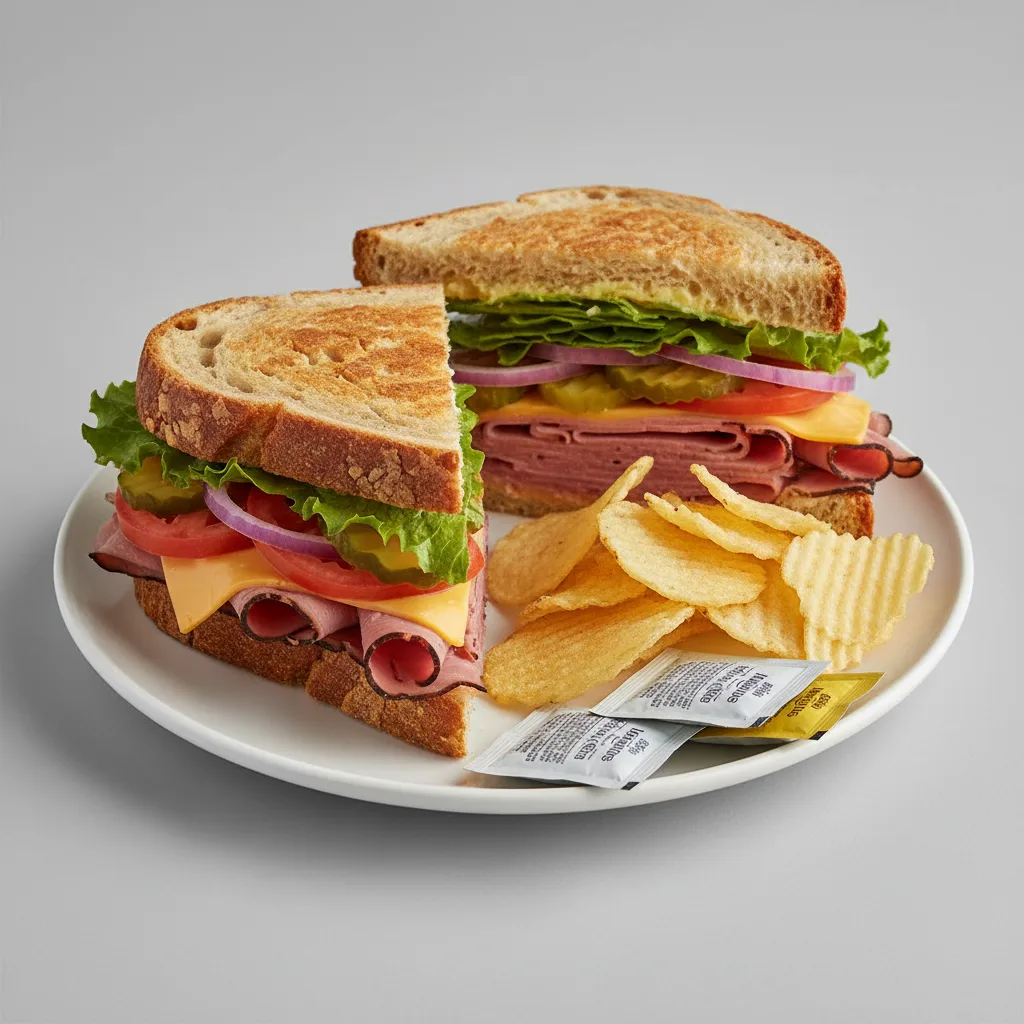 Black Forest Ham and Cheddar Dutch Crunch Sandwich with Chips Black Forest Ham and Cheddar Dutch Crunch Sandwich with Chips