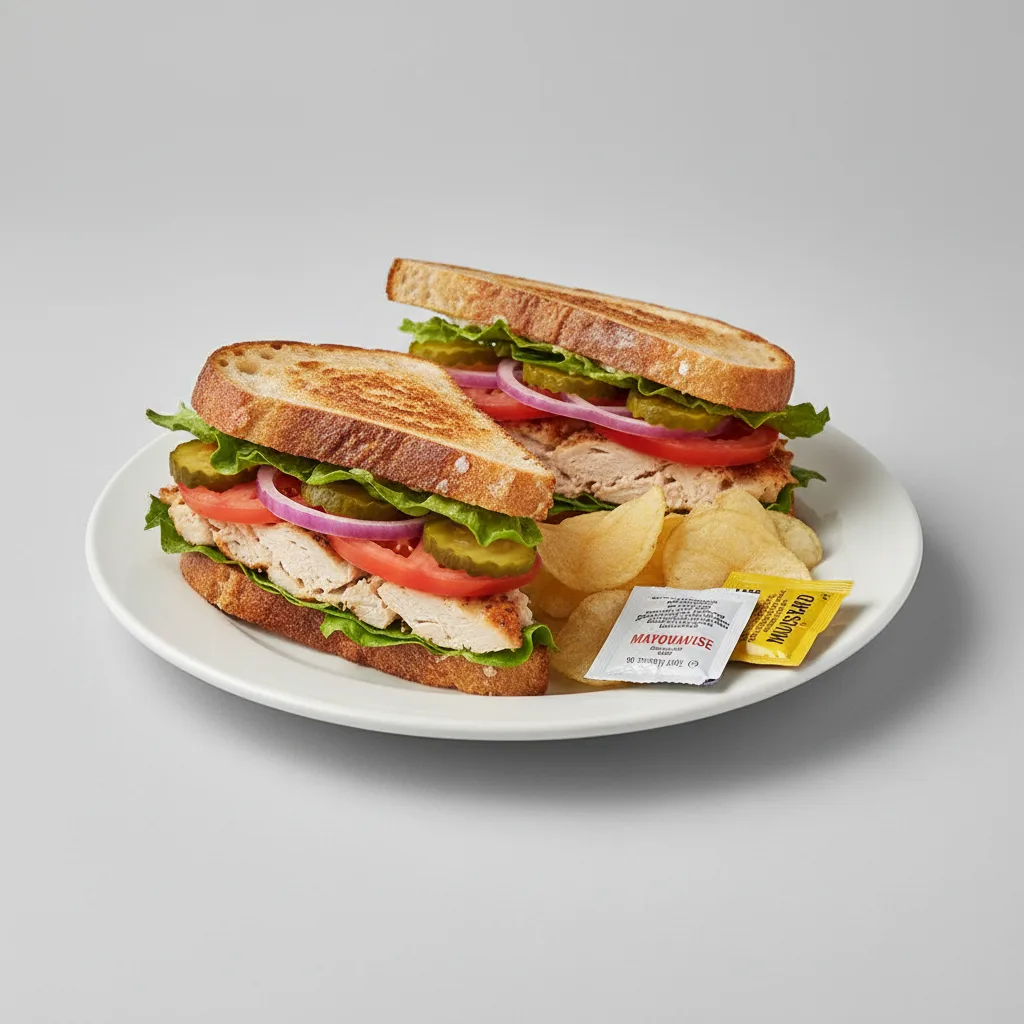 Roasted Chicken Sourdough Sandwich with Chips Roasted Chicken Sourdough Sandwich with Chips