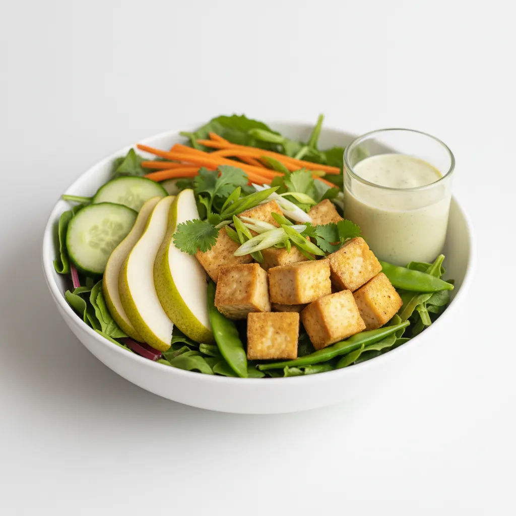 Nut-Free (V) Tofu Salad with Ginger Lime Sauce (No Cashews)