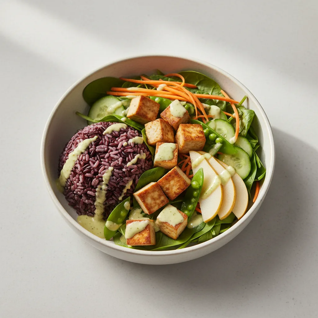Nut-Free (V) Organic Tofu 50-50 Bowl with Ginger Lime Sauce (No Cashews)