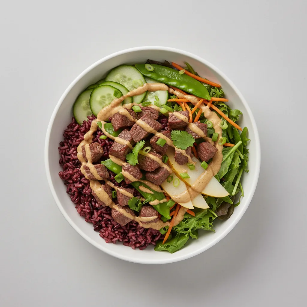 Nut-Free Wagyu Beef 50-50 Bowl with "Peanut" Sauce (No Cashews)