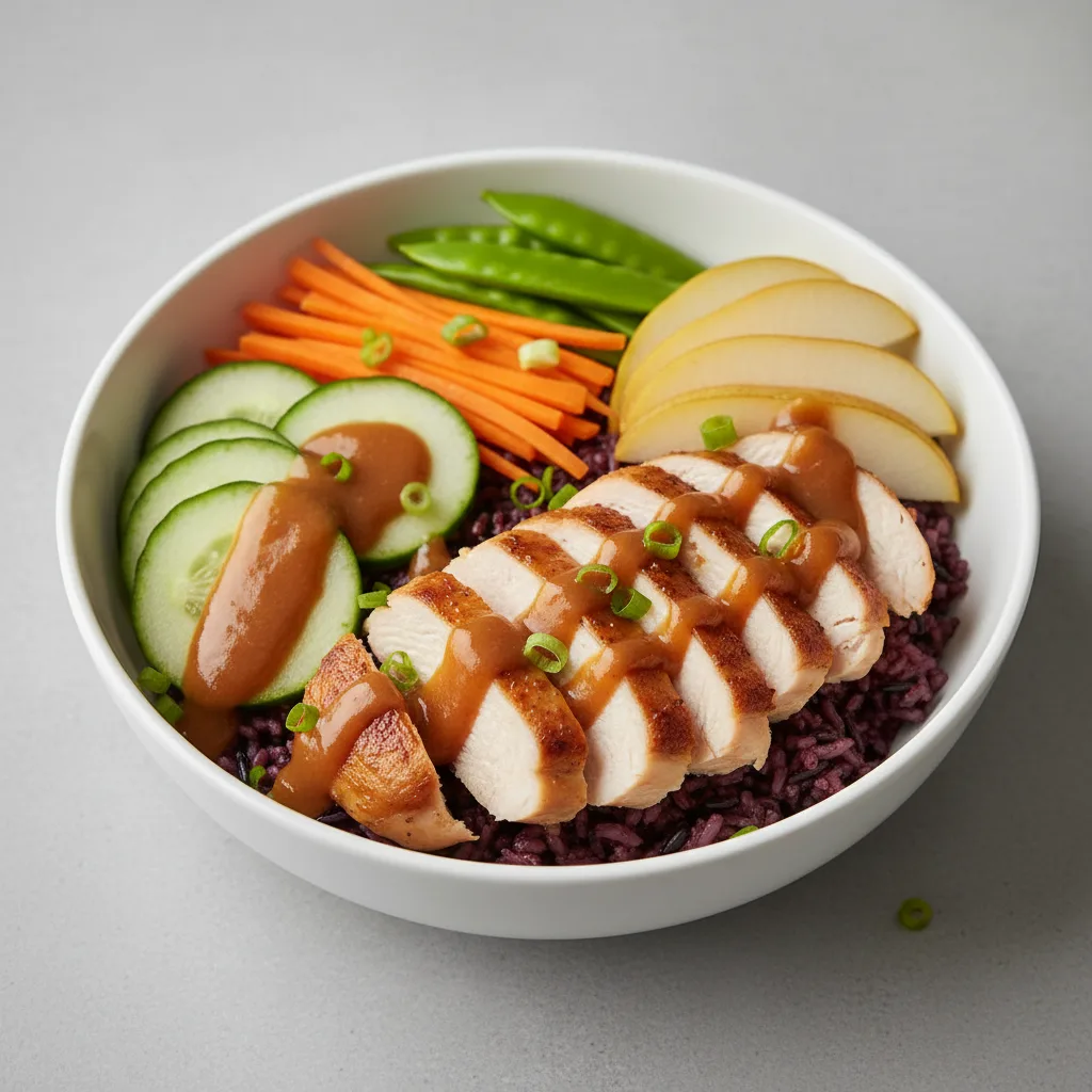 Nut-Free Chicken Purple Rice Bowl with Tamarind Sauce (No Cashews)