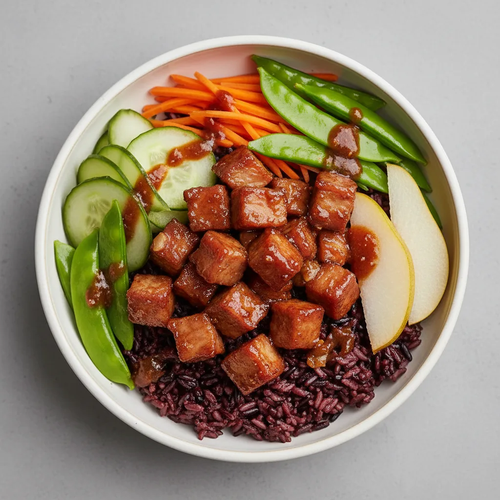 Nut-Free Pork Shoulder Purple Rice Bowl with Tamarind Sauce (No Cashews)