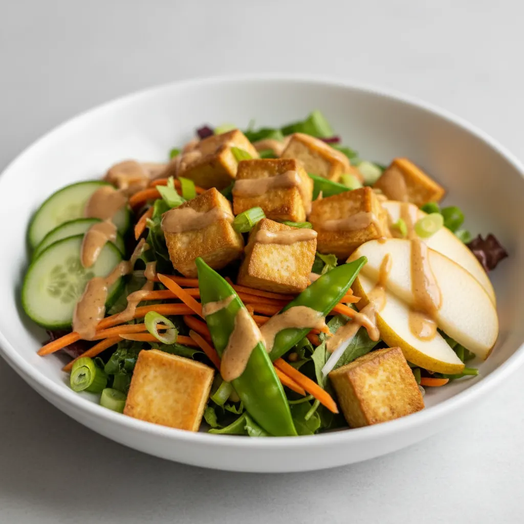 Nut-Free (V) Tofu Salad with "Peanut" Sauce (No Cashews)