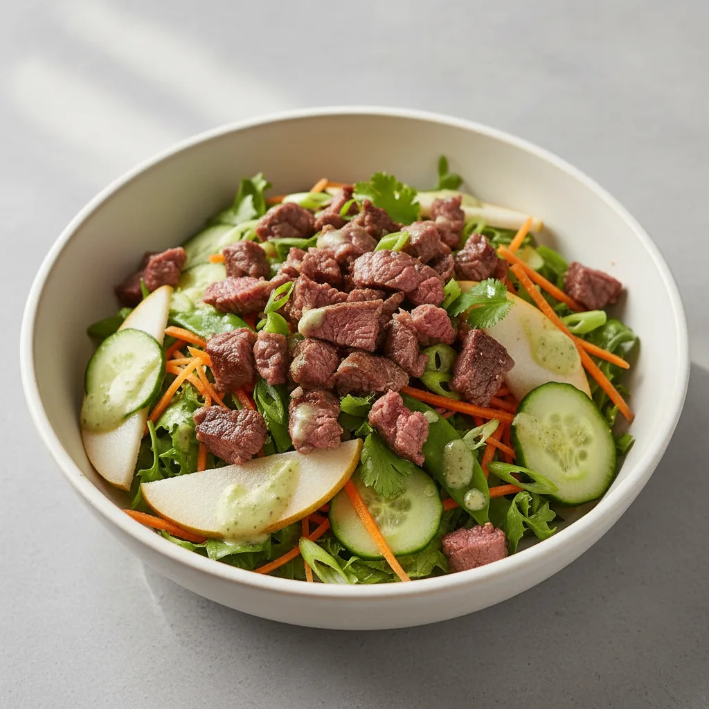 Nut-Free Wagyu Beef Salad with Ginger Lime Sauce (No Cashews)