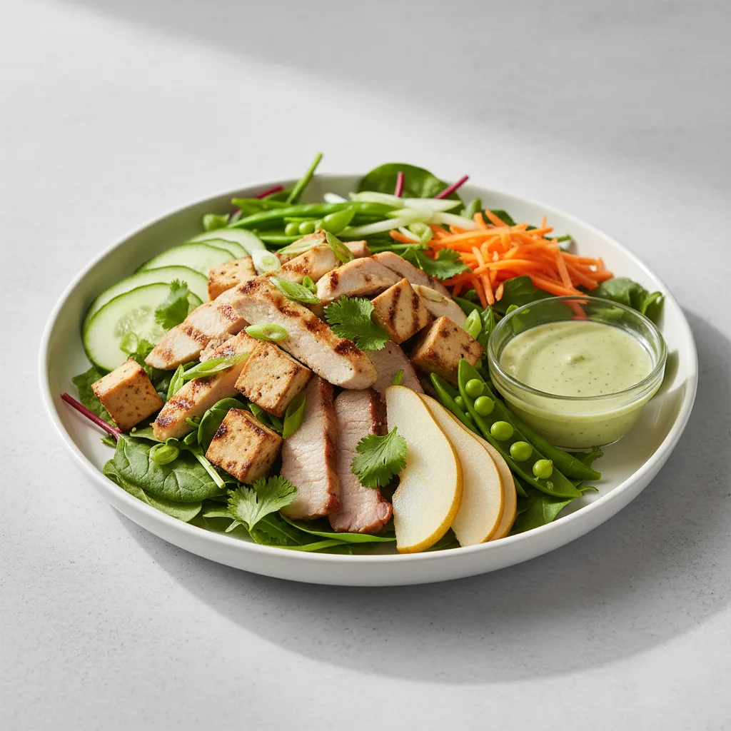 Nut-Free Protein Combo Salad with Ginger Lime Sauce (No Cashews)