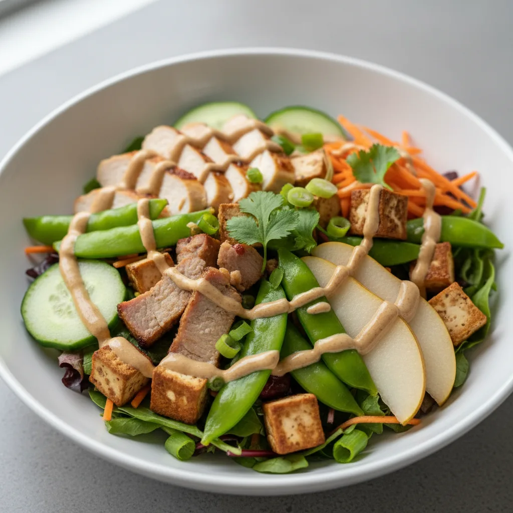 Nut-Free Protein Combo Salad with "Peanut" Sauce (No Cashews)