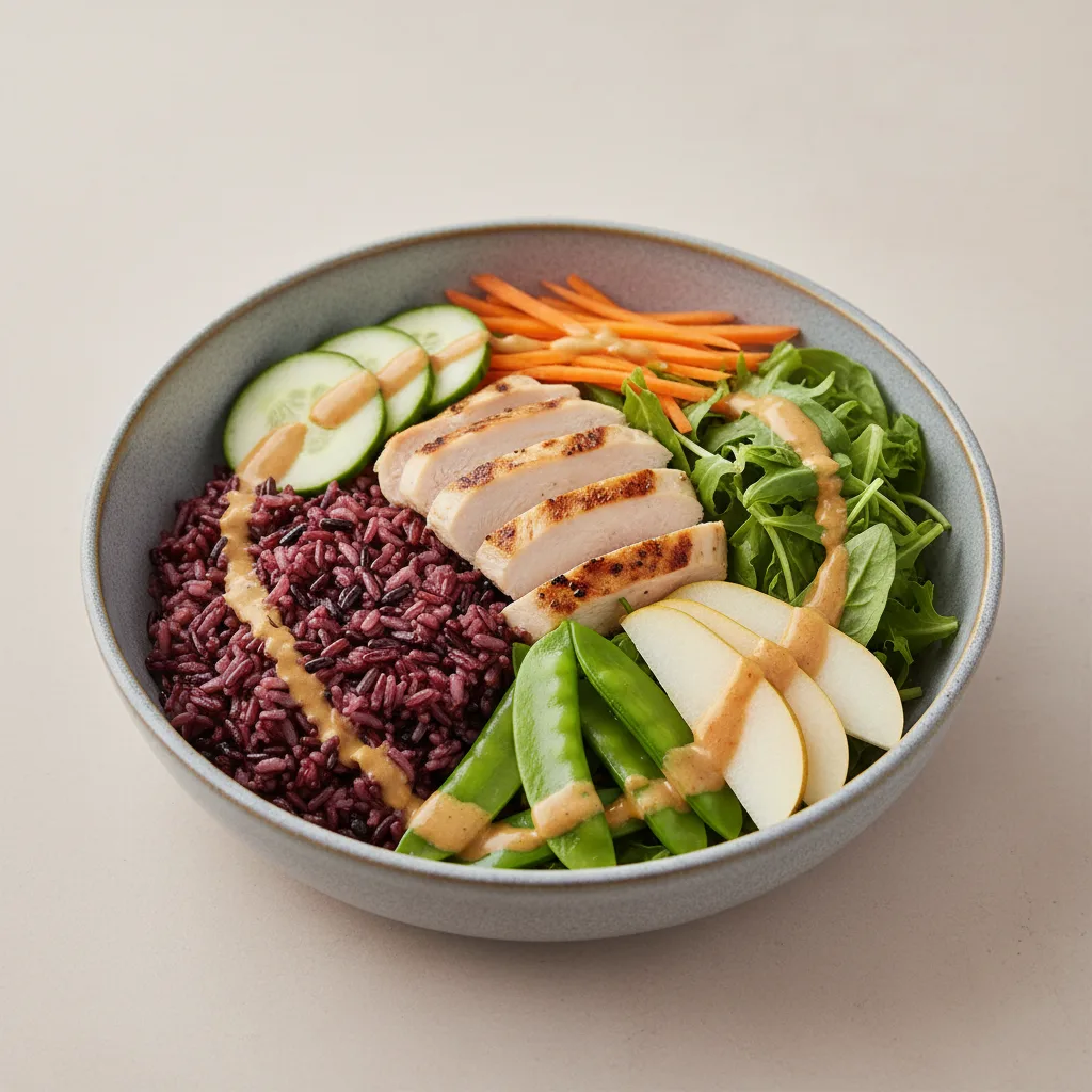Nut-Free Chicken 50-50 Bowl with "Peanut" Sauce (No Cashews)