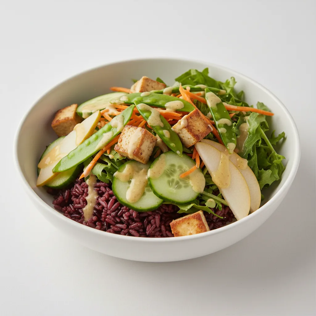 Nut-Free (V) Organic Tofu 50-50 Bowl with Ginger Lime Sauce (No Cashews)