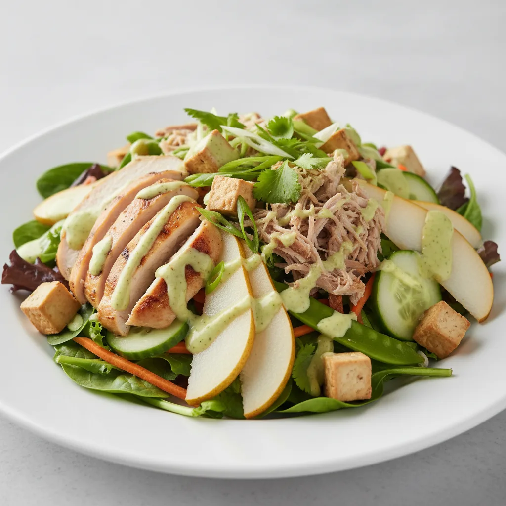 Nut-Free Protein Combo Salad with Ginger Lime Sauce (No Cashews) Nut-Free Protein Combo Salad with Ginger Lime Sauce (No Cashews)