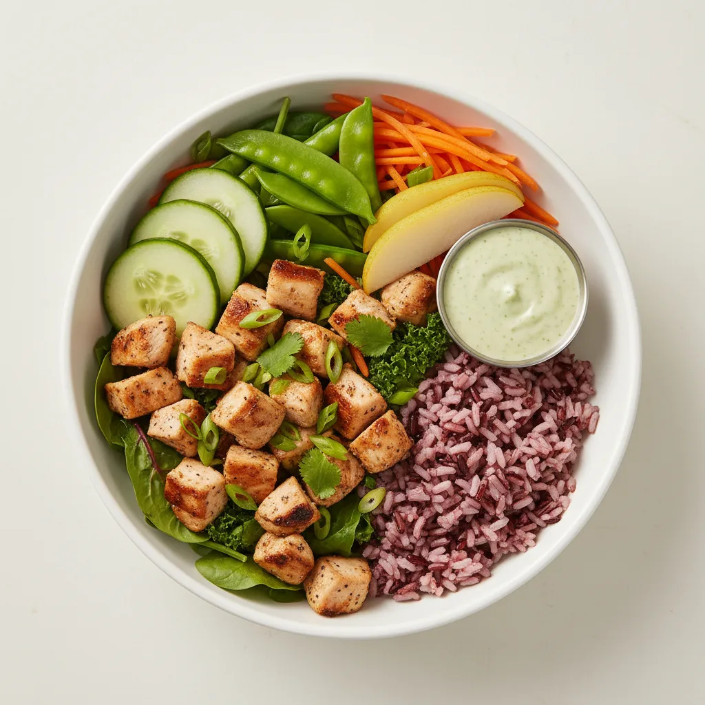 Nut-Free Chicken 50-50 Bowl with Ginger Lime Sauce (No Cashews) Nut-Free Chicken 50-50 Bowl with Ginger Lime Sauce (No Cashews)