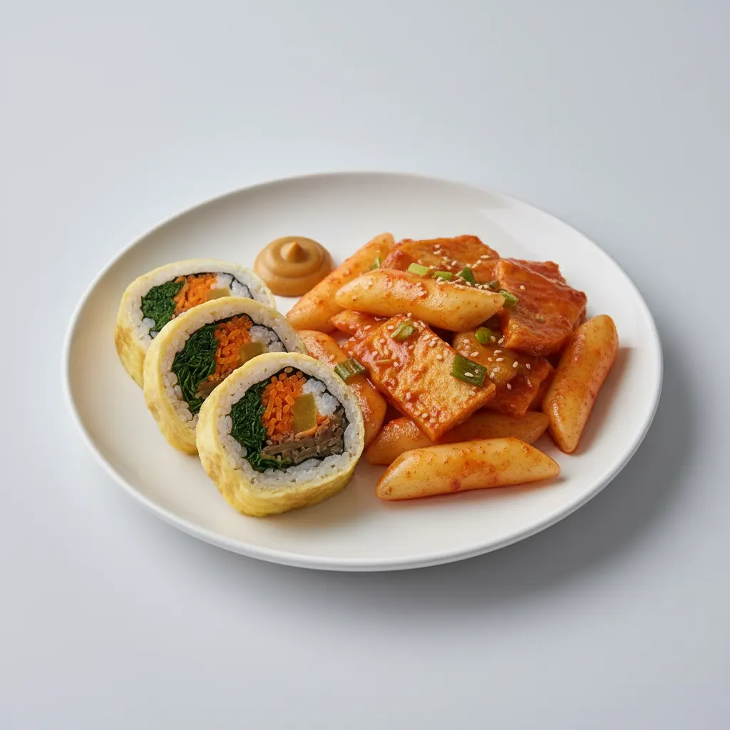 Egg Kimbab with Vegan Tteokbokki Egg Kimbab with Vegan Tteokbokki