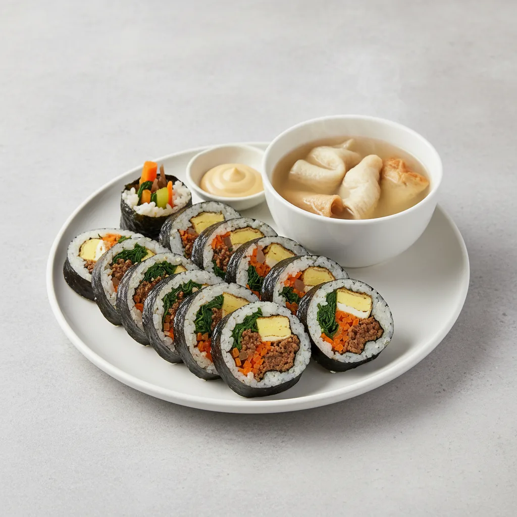Beef Kimbab with Fish Cake Soup Beef Kimbab with Fish Cake Soup